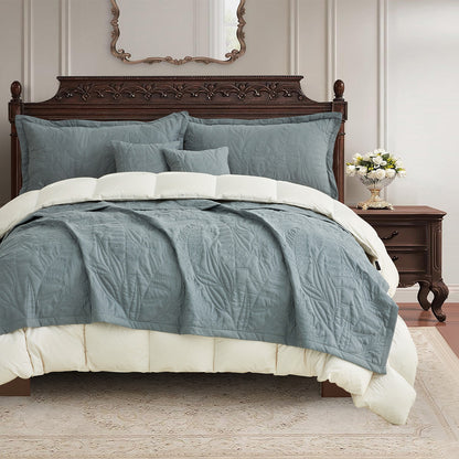 HZ & HY Botanical Oversized Bedspread Coverlet Set, Lightweight Bedding Cover
