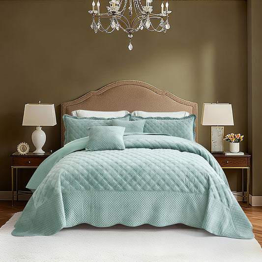 Blythease Oversized Velvet Bedspread Coverlet Set, Diamond Quilted Reversible 5 Piece Bedding Cover