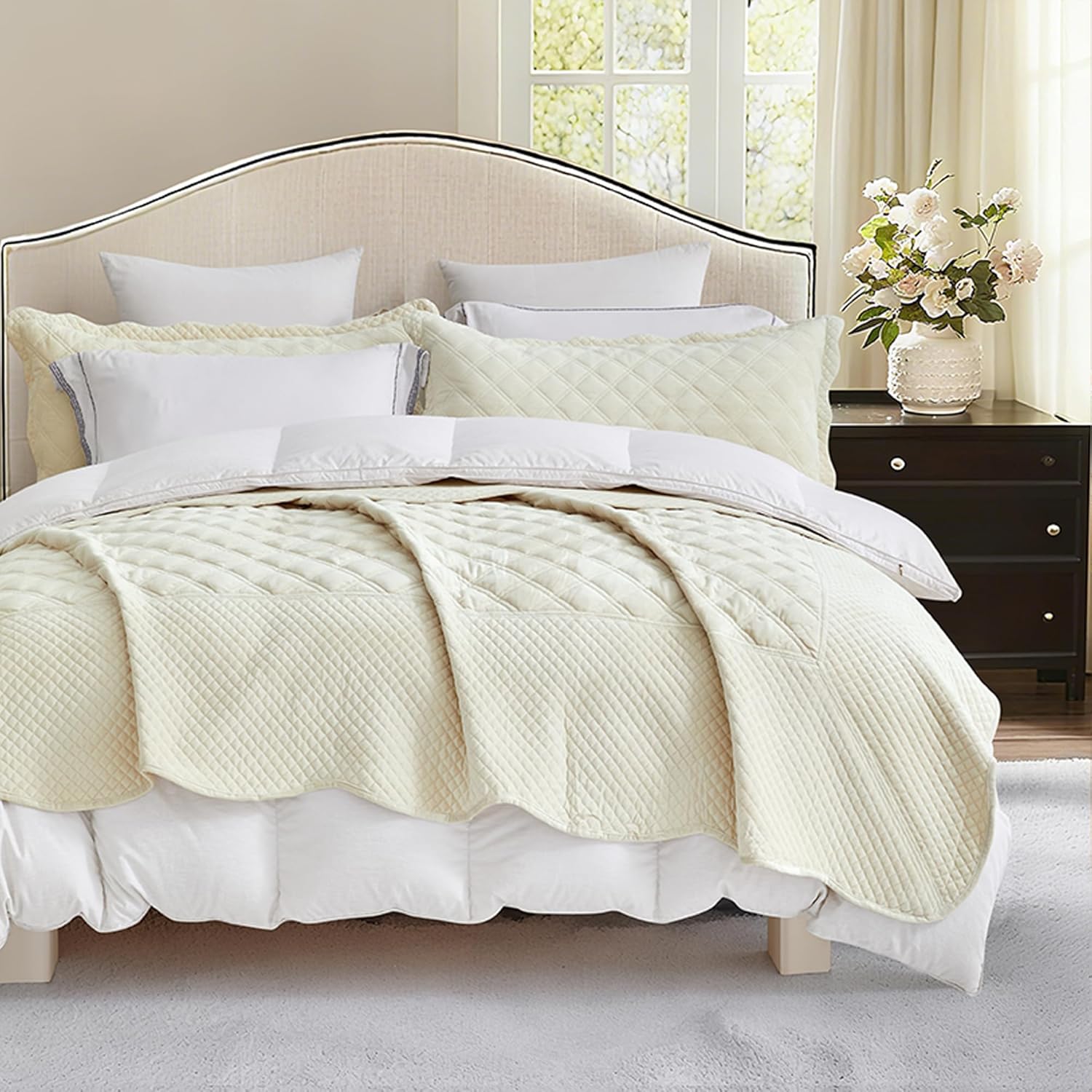 Blythease Oversized Velvet Bedspread Coverlet Set, Diamond Quilted Reversible 5 Piece Bedding Cover