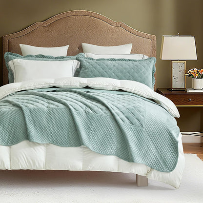 Blythease Oversized Velvet Bedspread Coverlet Set, Diamond Quilted Reversible 5 Piece Bedding Cover