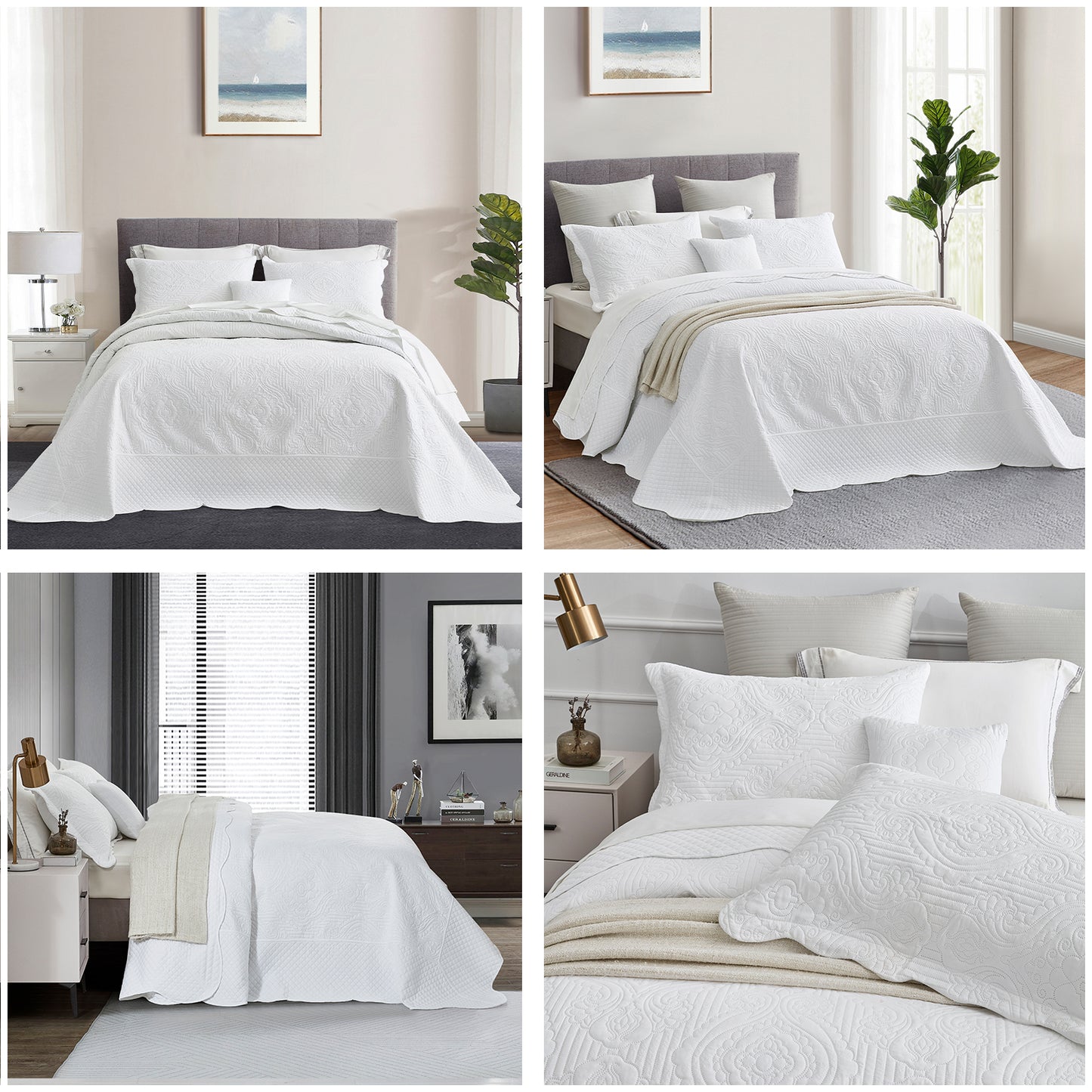 HZ & HY Ultrasonic Oversized Bedspread Coverlet Set, Lightweight Quilted Bedding Cover