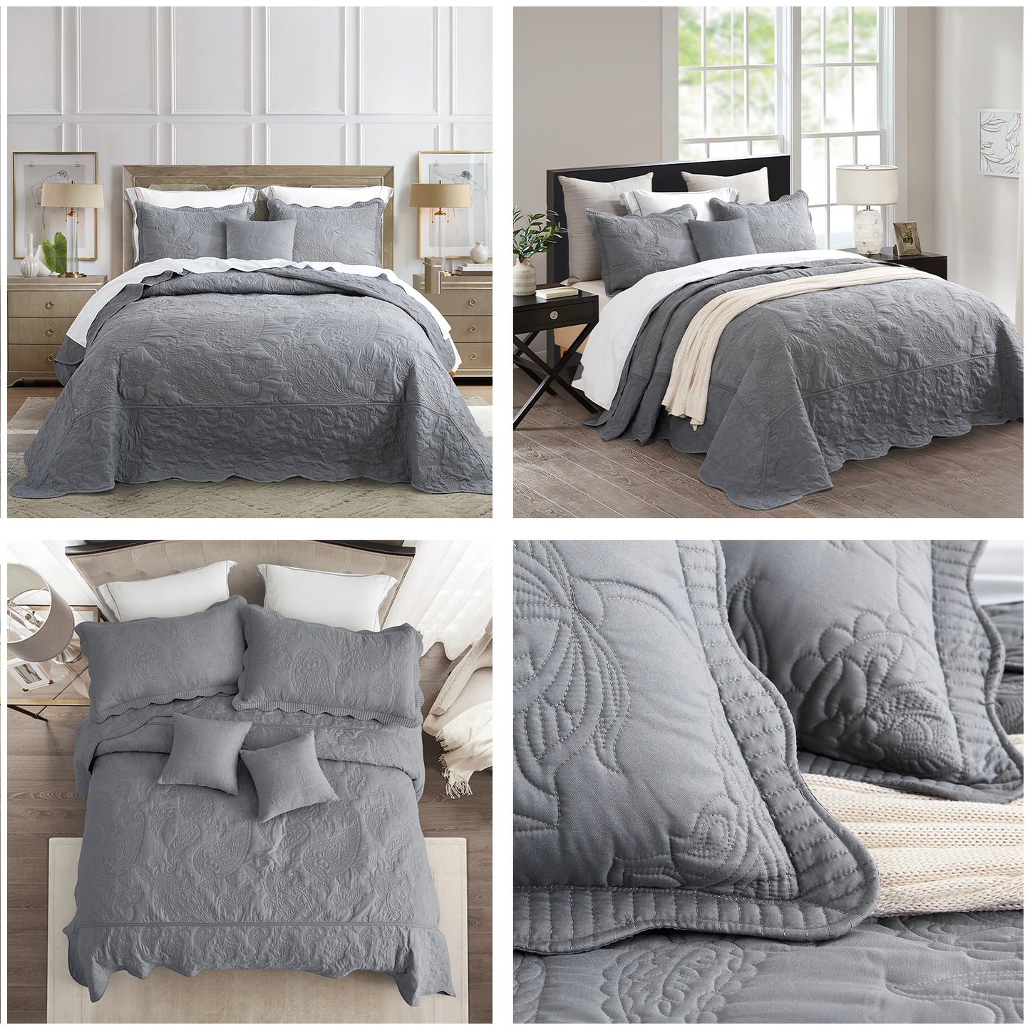 HZ & HY Stitched Paisley Oversized Bedspread Coverlet Set, Lightweight Reversible Bedding Cover