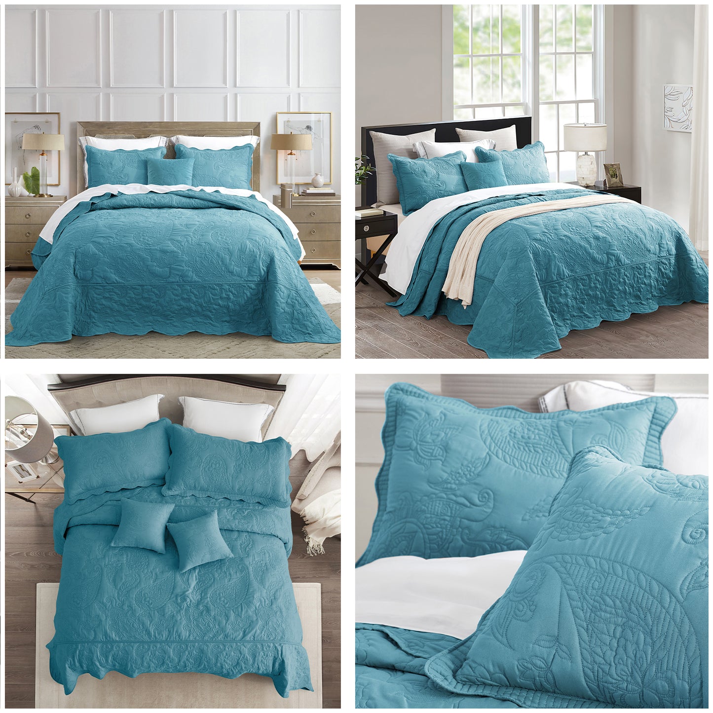 HZ & HY Stitched Paisley Oversized Bedspread Coverlet Set, Lightweight Reversible Bedding Cover