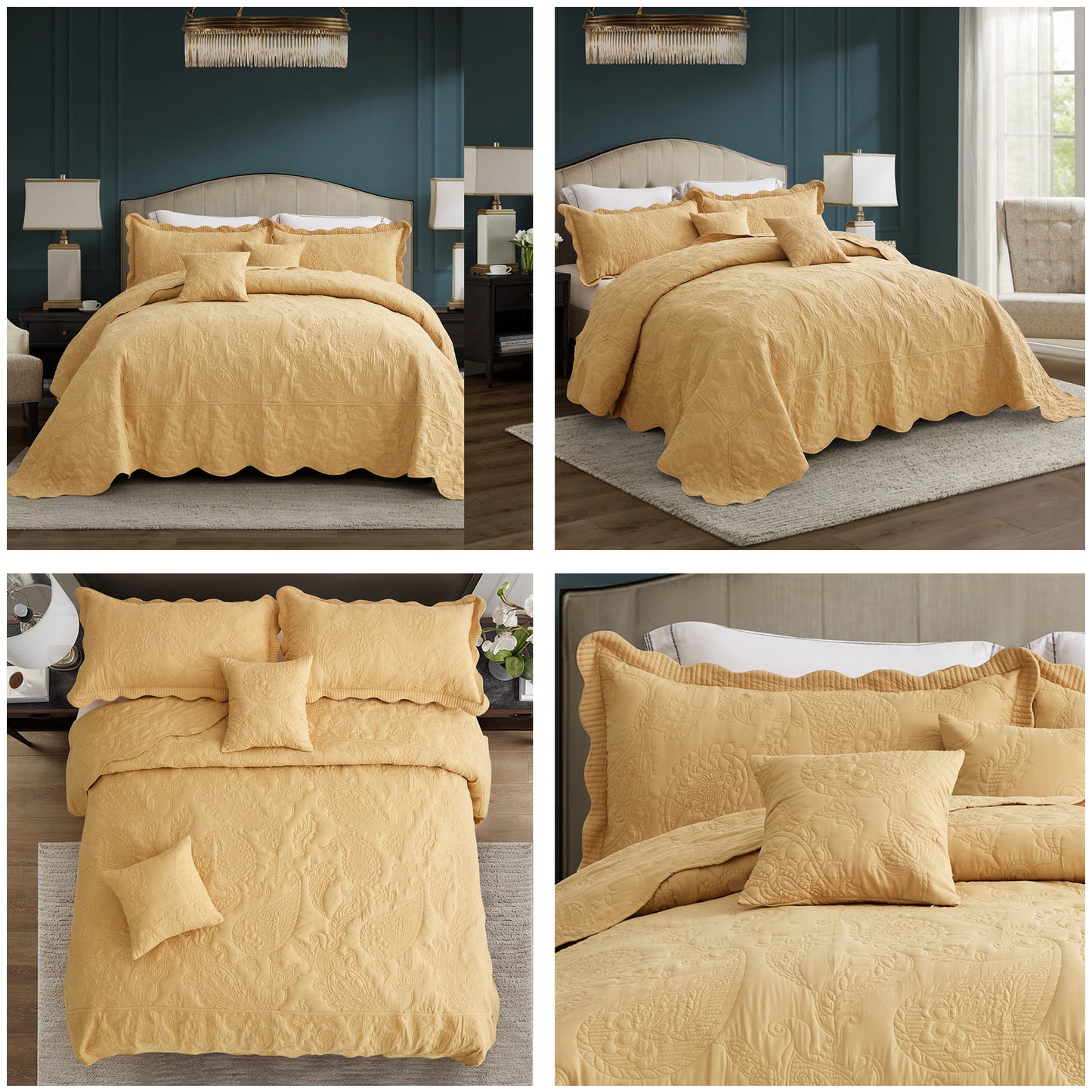 HZ & HY Stitched Paisley Oversized Bedspread Coverlet Set, Lightweight Reversible Bedding Cover