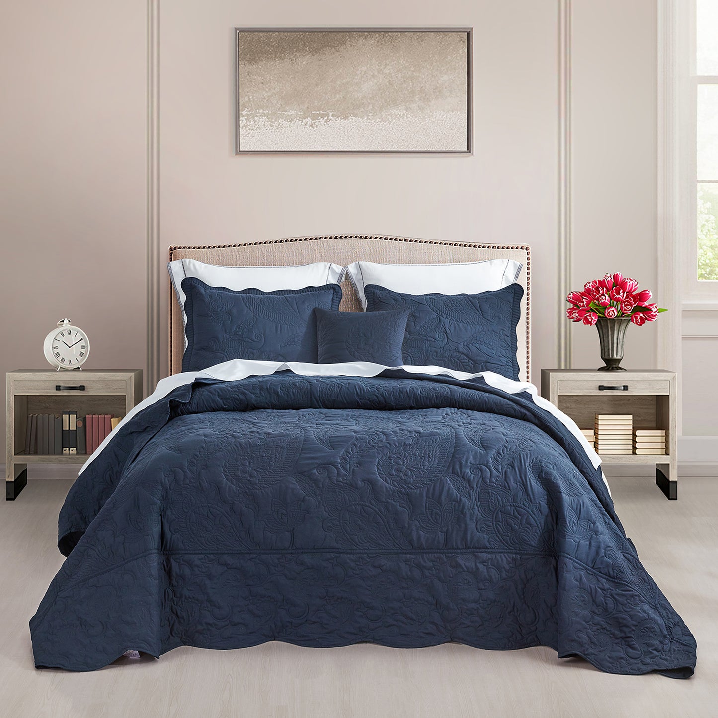 HZ & HY Stitched Paisley Oversized Bedspread Coverlet Set, Lightweight Reversible Bedding Cover