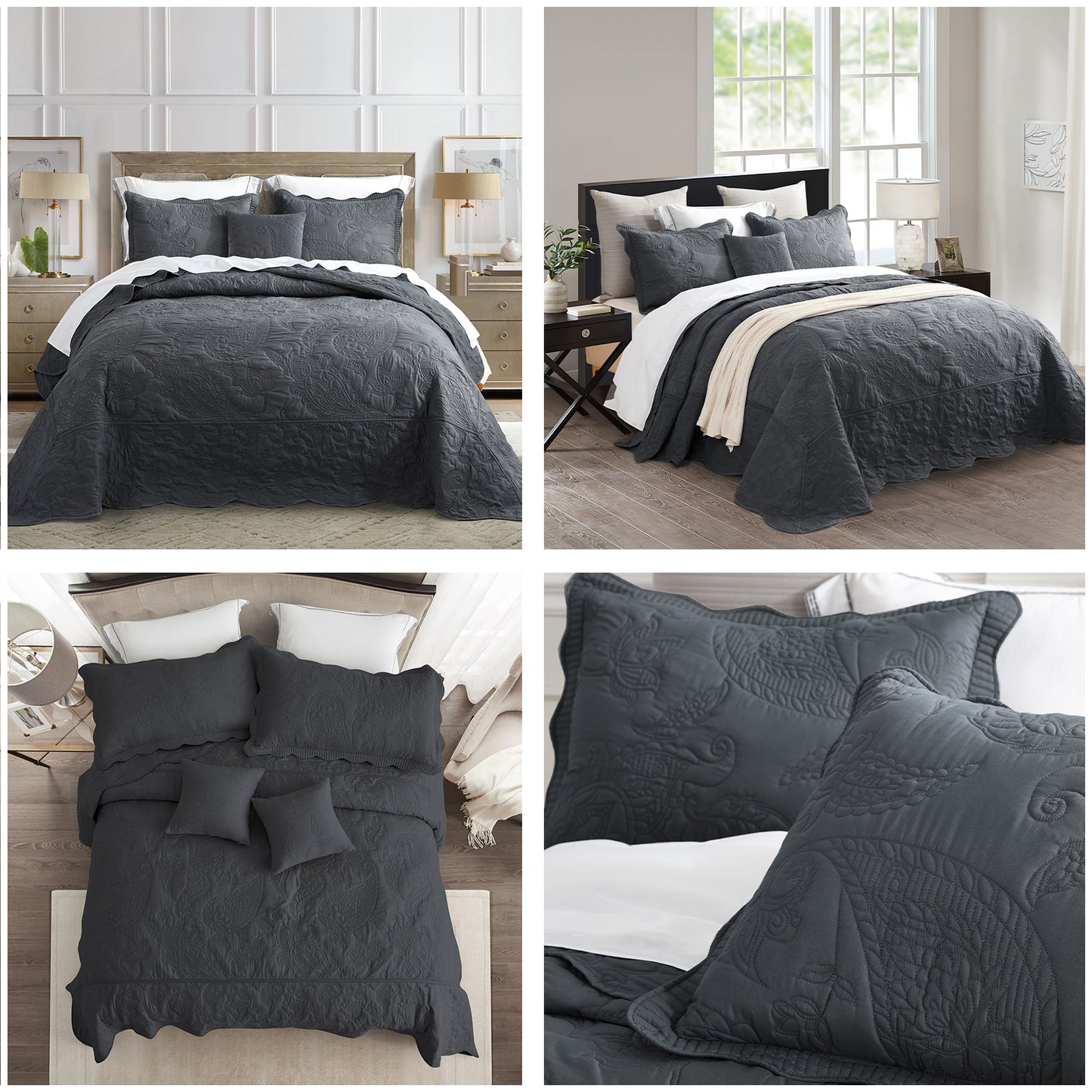 HZ & HY Stitched Paisley Oversized Bedspread Coverlet Set, Lightweight Reversible Bedding Cover