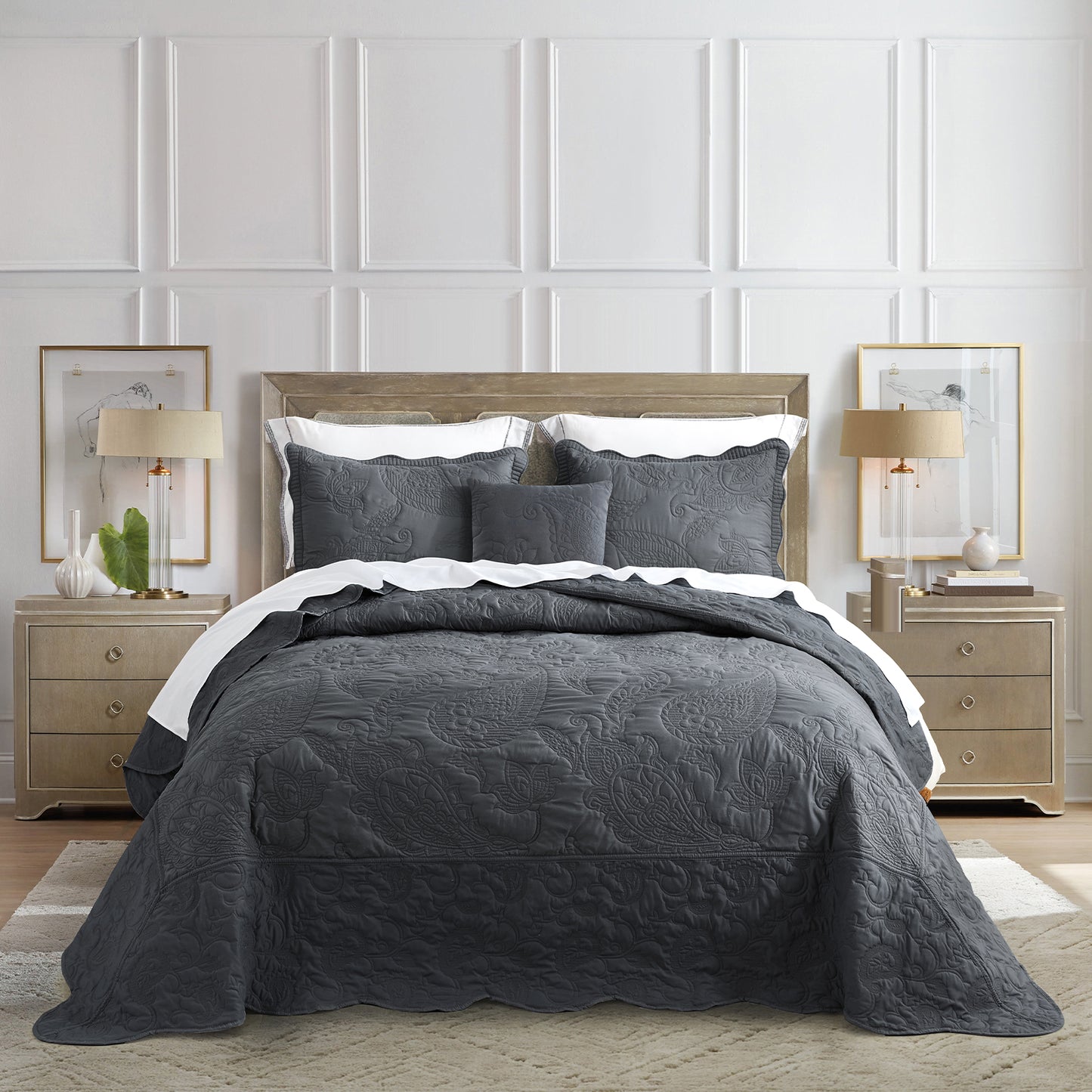 HZ & HY Stitched Paisley Oversized Bedspread Coverlet Set, Lightweight Reversible Bedding Cover