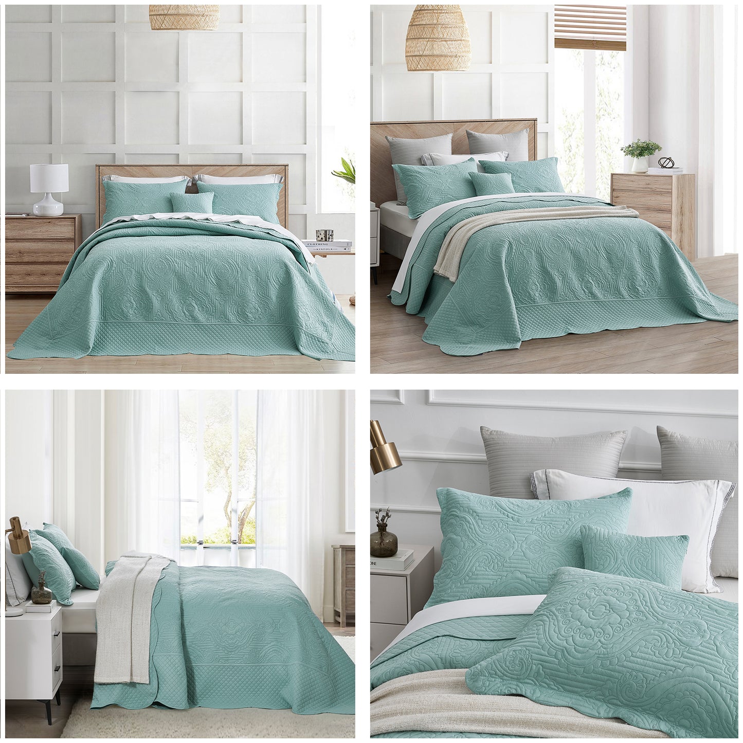 HZ & HY Ultrasonic Oversized Bedspread Coverlet Set, Lightweight Quilted Bedding Cover