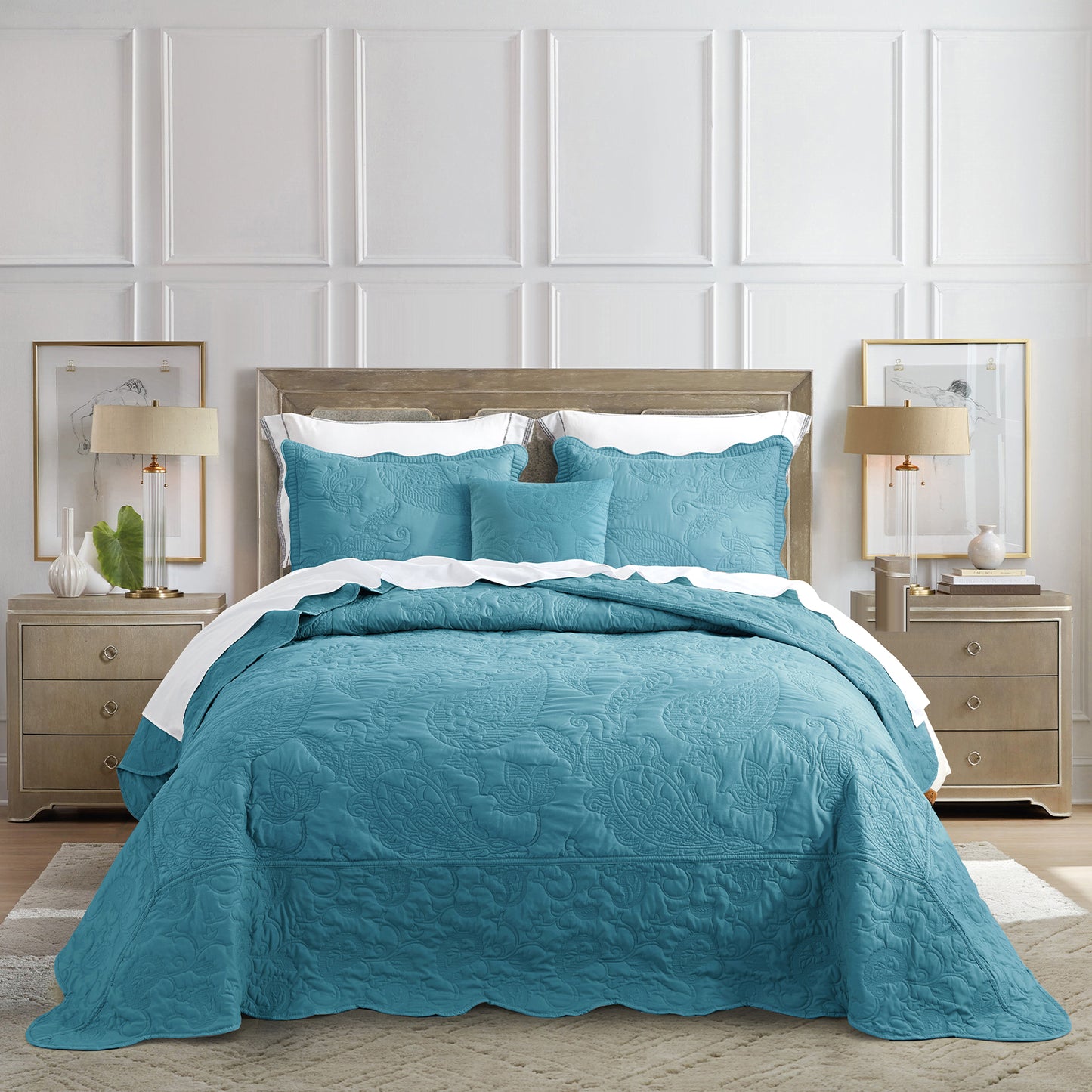 HZ & HY Stitched Paisley Oversized Bedspread Coverlet Set, Lightweight Reversible Bedding Cover